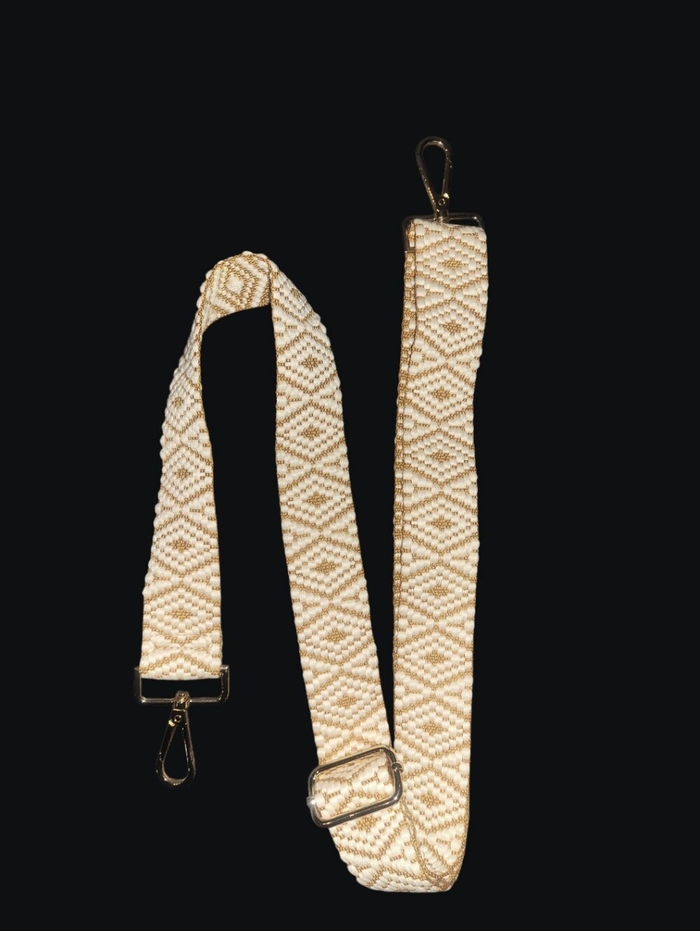 Cream Woven Strap with Gold Hardware - Adjustable Bag Strap